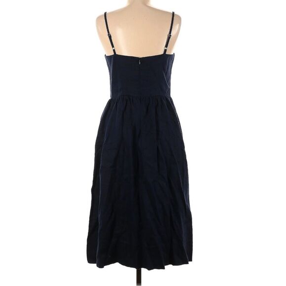 NEW Reformation Ellen Dress 100% Linen Navy Lace Up Midi with Pockets - Picture 4 of 9